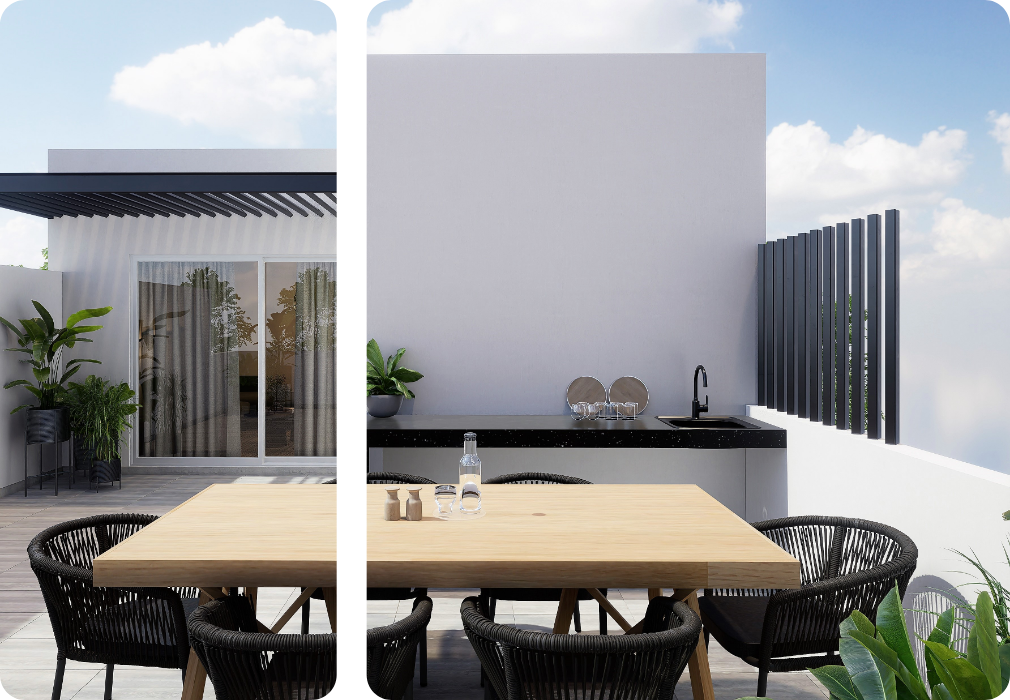 Roof garden con barra para extender la convivencia hacia afuera